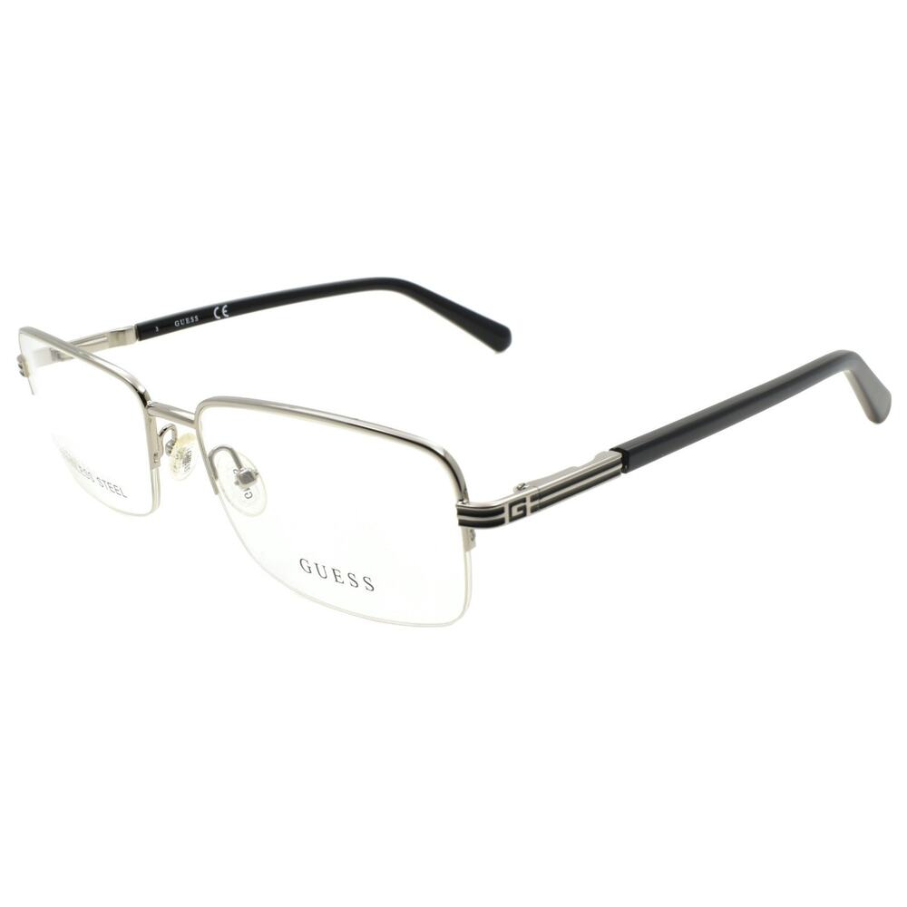 GUESS GU50044 010 Men's Half-Rim Eyeglasses Frames 57-17-145 Light Nickeltin